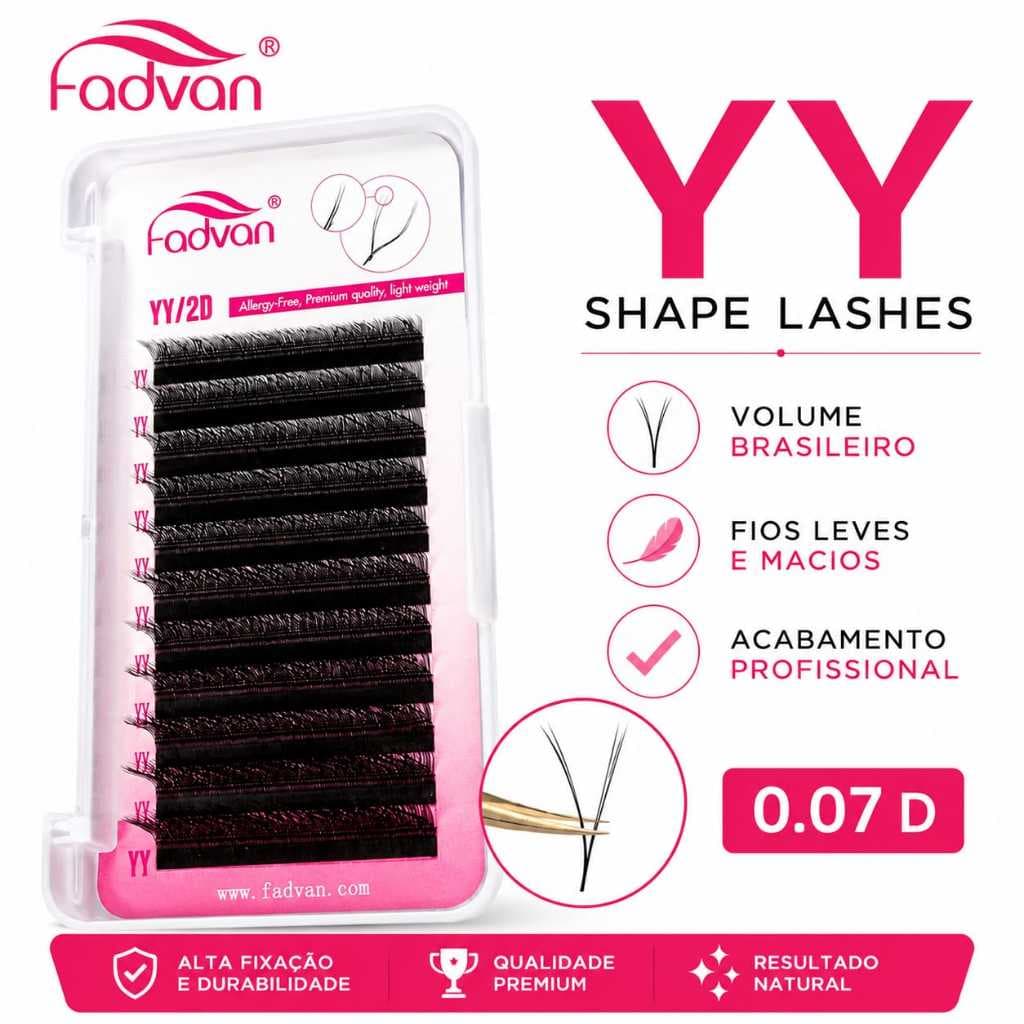 Cilios Fadvan YY Volume Brasileiro Extensão de Cílios Fio a Fio Curvatura D 0.07mm Profissional