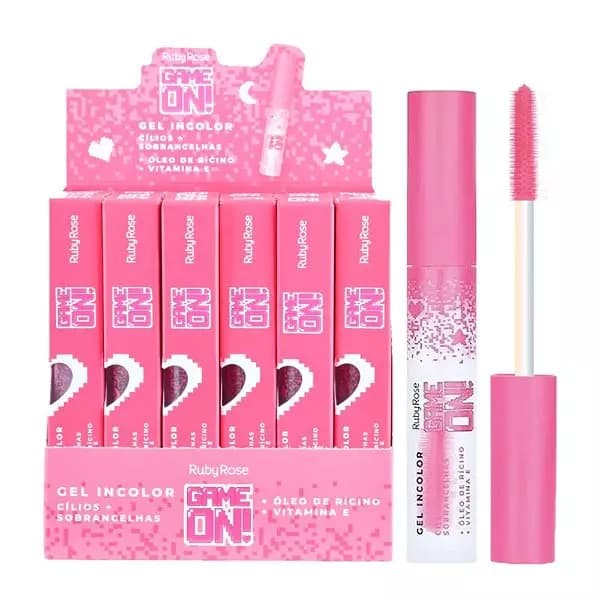Gel Incolor para Sobrancelha e Cílios Ruby Rose Game On Fixador Máscara Óleo de Rícino Vitamina E