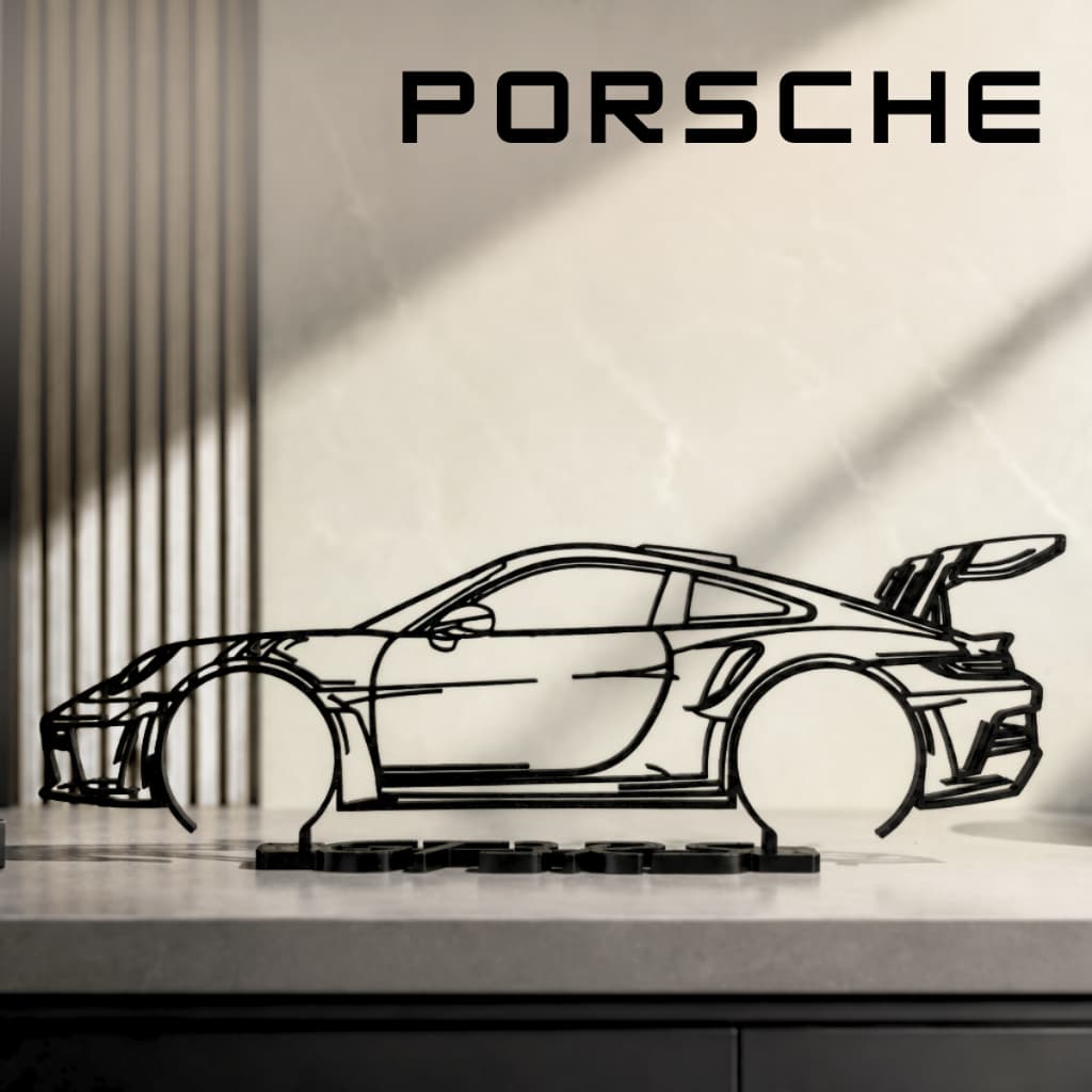 Escultura Porsche GT3 RS Decorativa 25cm Impressão 3D PETG Enfeite de Mesa Decoração Automotiva