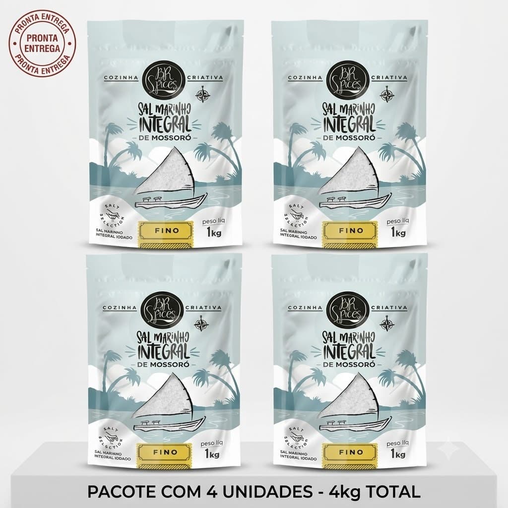 Kit 4x Sal Marinho 1Kg Fino Integral BR Spices  Rico em Minerais