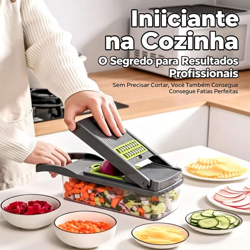 Cortador de Legumes 16 em 1 Multifuncional Fatiador Ralador Picador Manual com Protetor de Mão e Cesto Drenante para Coz