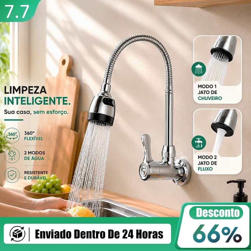 Inox Torneira Prata/Preto Com Chuveiro Com Rotação De 360° Cozinha Luxo Parede Promoção