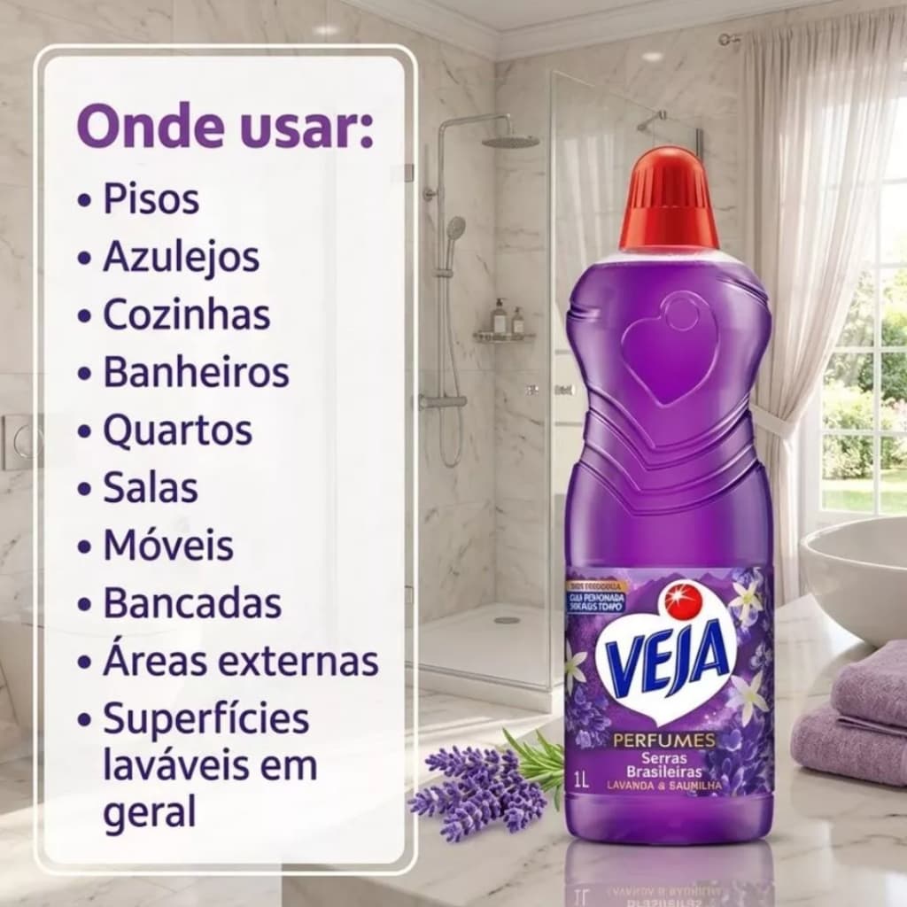 Desinfetante Veja Perfumes Lavanda e Baunilha 1L Limpador Perfumado Multiuso Limpeza Diária