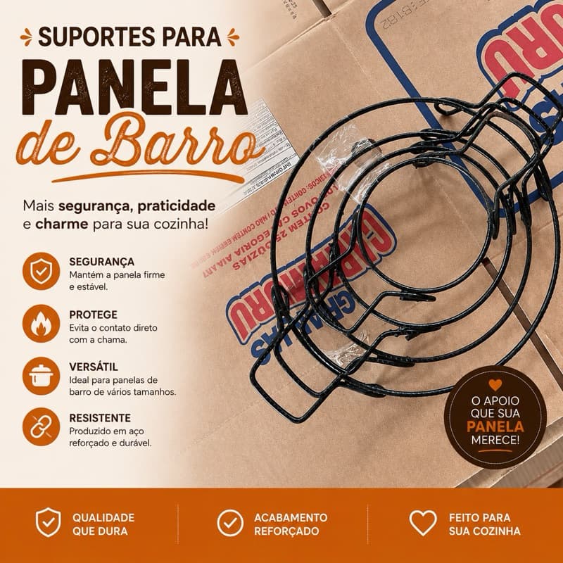 Suporte de Ferro para Panela de Barro | Base Resistente para Pratos e Exposição PP P M G