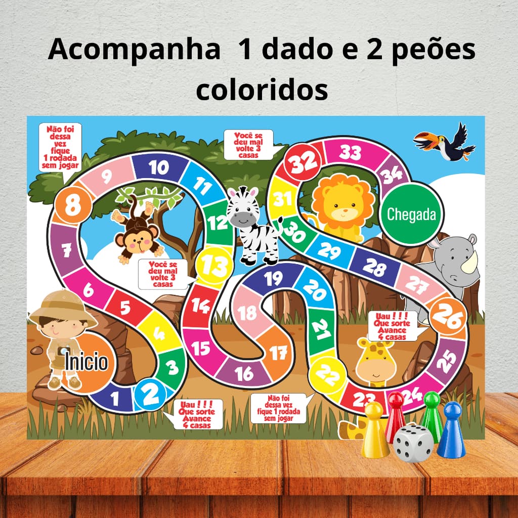 Jogo de tabuleiro para lembrancinha de aniversário/ kit festa/ personalizados - SAFARI