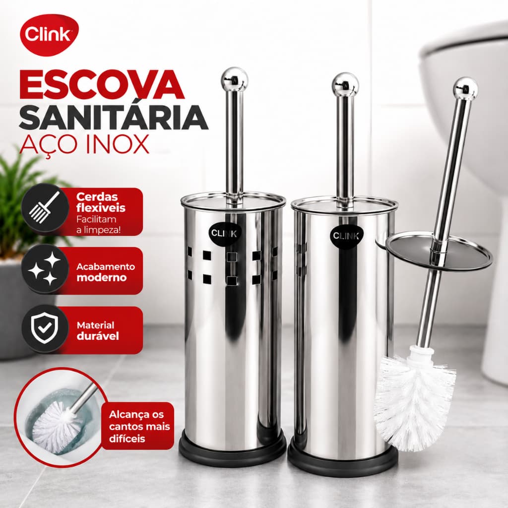 Escova Sanitaria Inox Banheiro Vaso Sanitário Cerdas Macia