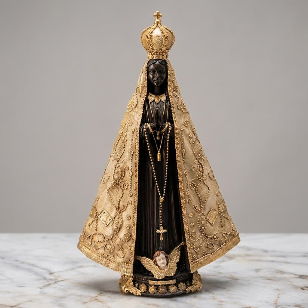 Imagem Nossa Senhora Aparecida Barroca Resina Premium Estátua Católica Altar Oratório Decorativa