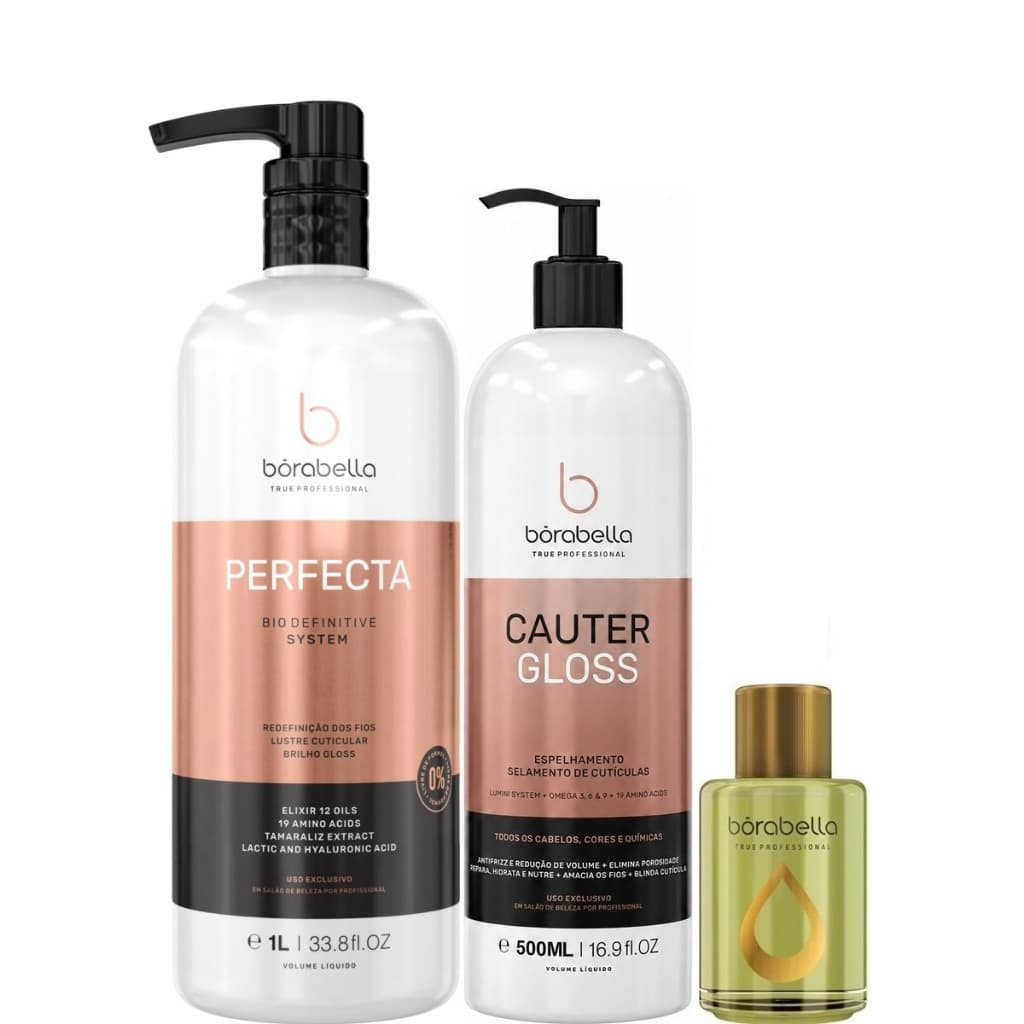 Borabella Perfecta 1 Litro + Cauter Gloss 500ml + Óleo Argan 7ml