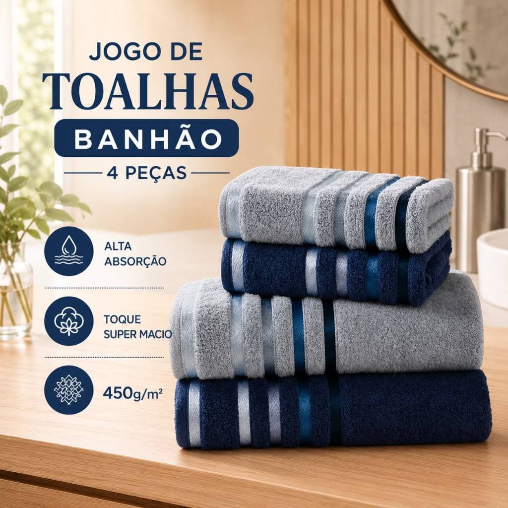 Jogo de Toalha Banhão 4 Peças Gigante 100% Algodão Excelente Absorção Habitat Flora