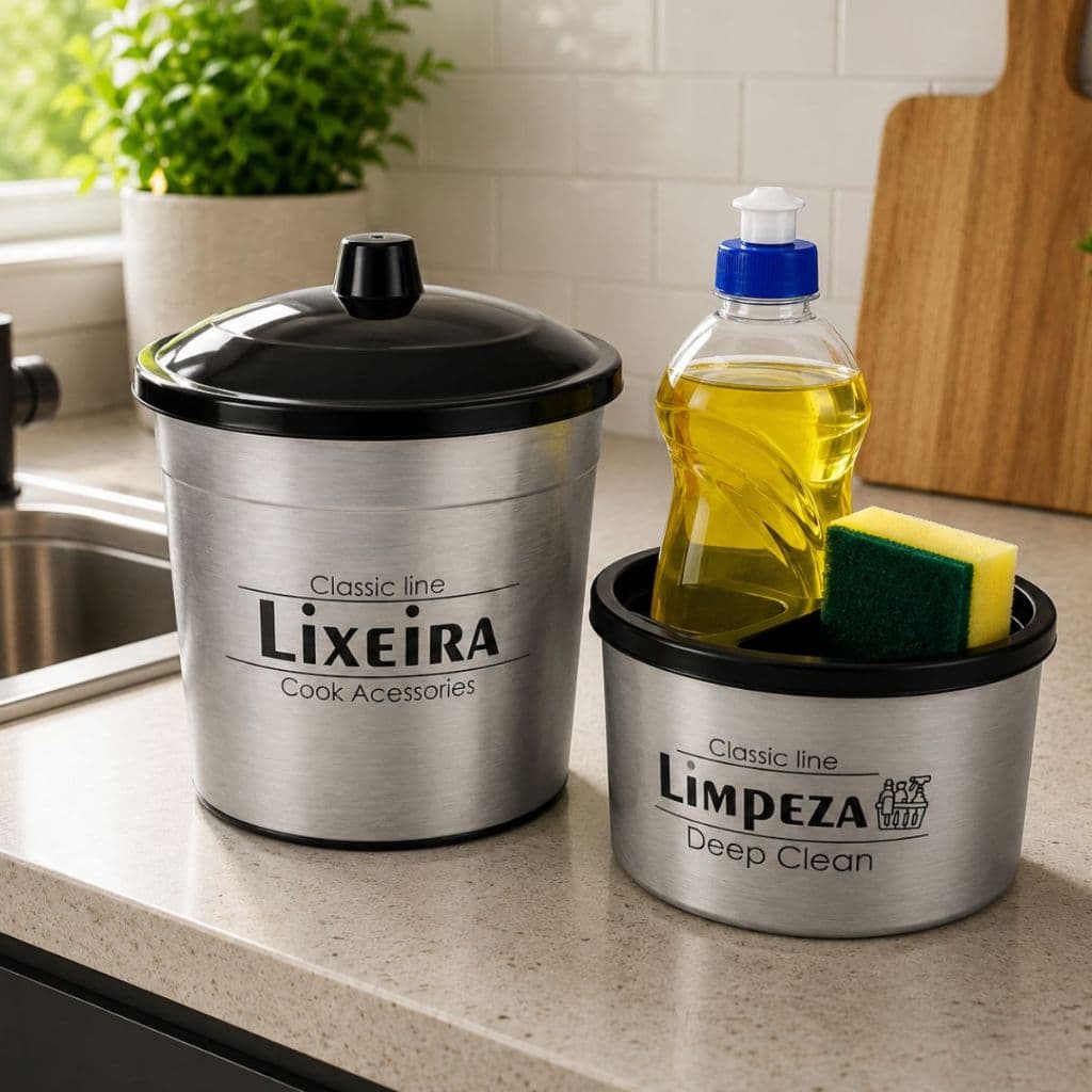 Kit Conjunto Pia 2 Peças Organizador Lixeira+Porta Detergente Resistente