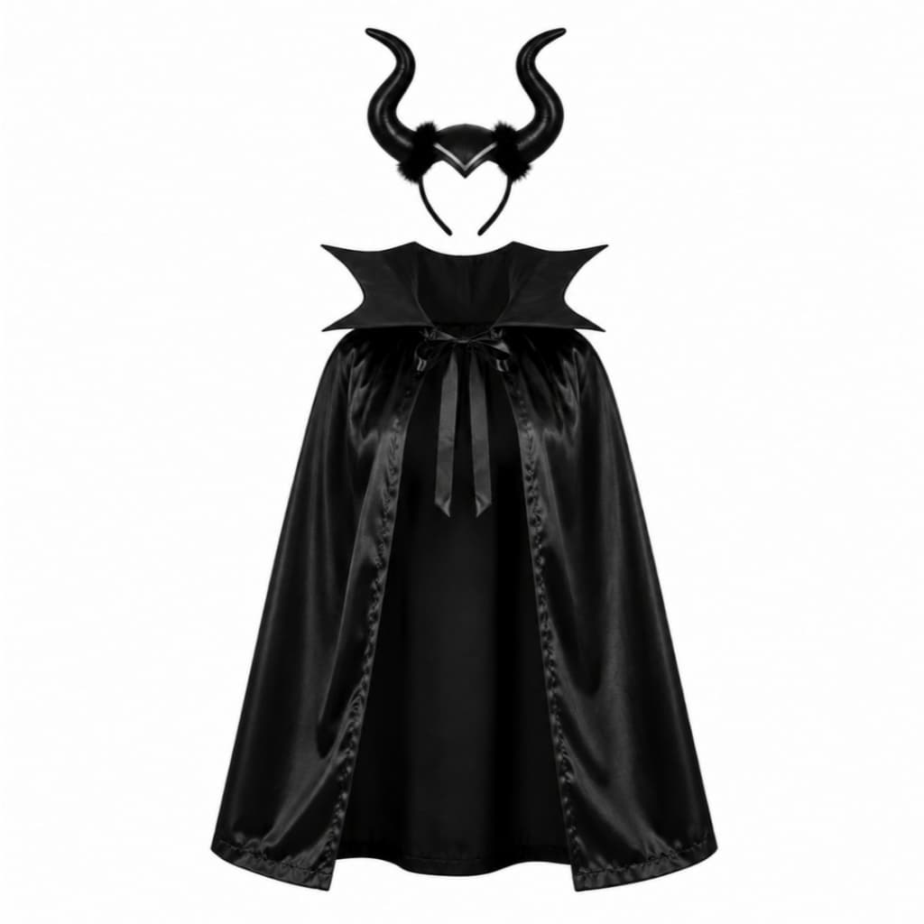 Fantasia Malévola 2 Peças Capa e Arco com Chifre Halloween Festa Adulto e Juvenil 120 cm