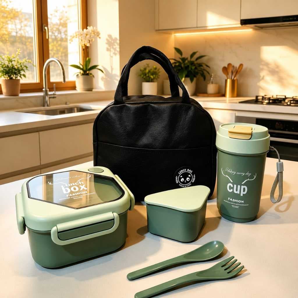 Bolsa Térmica Marmita Lancheira Luxo Kit 5 Peças Lunch Box