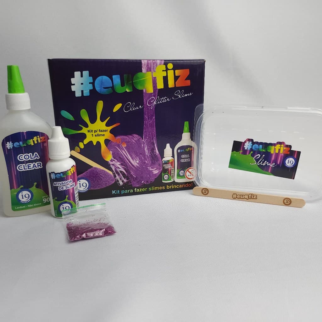 Kit Slime Clear Glitter #EUQFIZ - Slime Transparente para Fazer em Casa + Recipiente e Espátula - Diversão Garantida