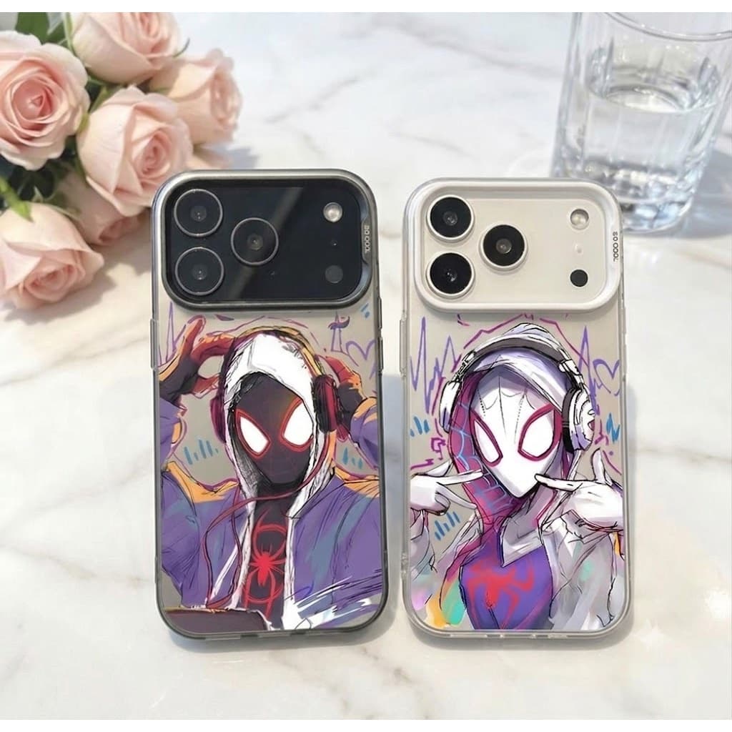 Casal Homem-Aranha e Gwen Capinha Capa Anti-quedas para iPhone 17 16 15 14 13 12 11 Pro Max Plus Samsung S23 24 25 A15