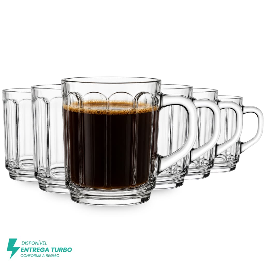 Kit de Canecas de Vidro 245ml Conjunto de Xícaras Elegantes Jogo de 3 a 12 Peças Ideal Chá ou Café