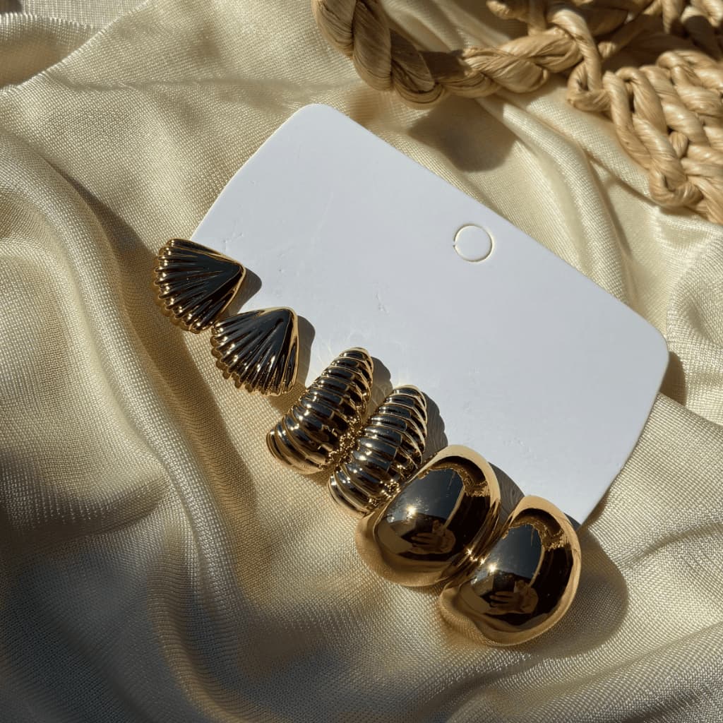 Brincos Femininos Dourados Delicados Kit Trio Argola Gota Acessórios Bijuteria Para Festa Elegantes