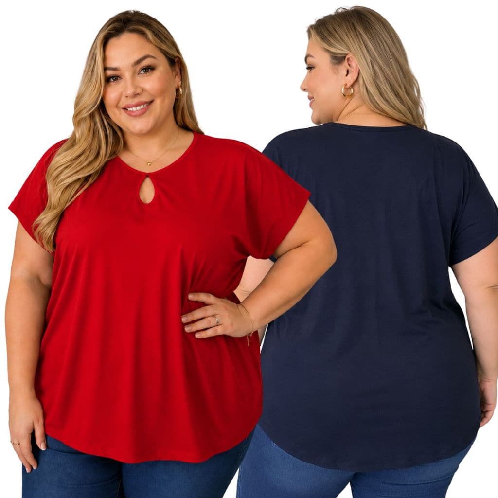 Kit 2 Blusa Plus Size Feminina Básica Lisa Verão Manga Curta G1 G2 G3