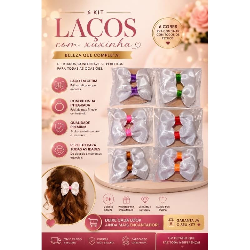 6 kits de xuxinhas de cabelo com Laço