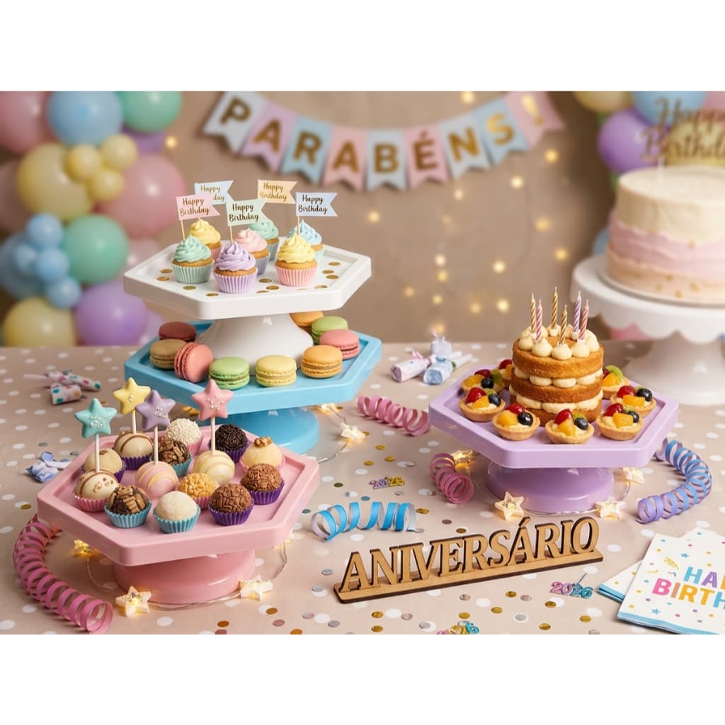 Mesa Sextavada 20x7,5cm Doce Decoração Festa