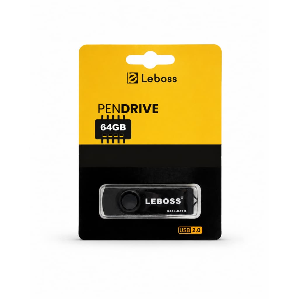 Pen Drive 64gb Leboss Usb 2.0 Retrátil Preto Metálico Lb-pd64 Liso