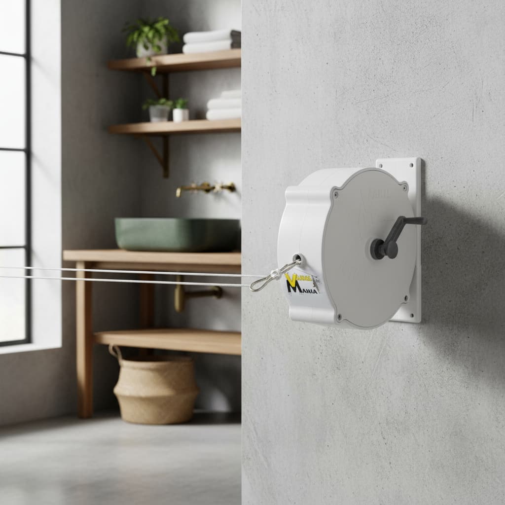 Varal Retrátil de Parede Com Trava 30 Metros Compacto Branco Kit Instalação Completo