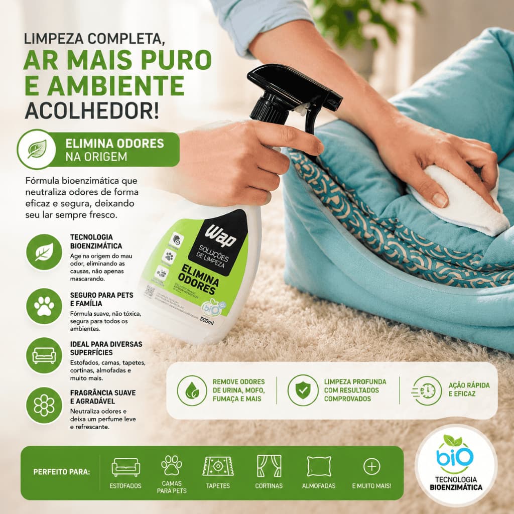 WAP Elimina Odores Pet 500ml Spray Neutralizador de Cheiro de Urina Fezes e Xixi