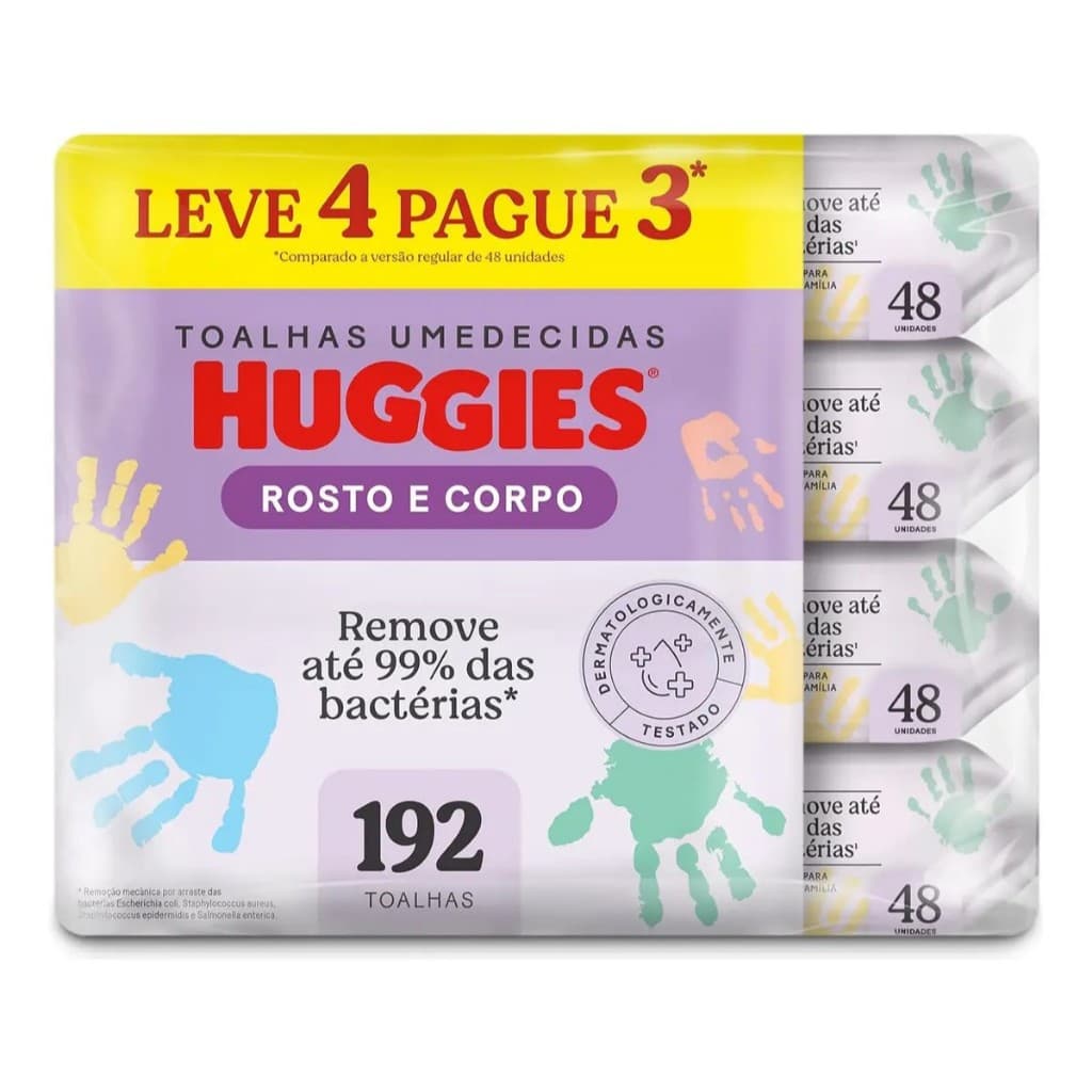 Lenços Umedecidos Huggies Rosto e Corpo pack com 192 un