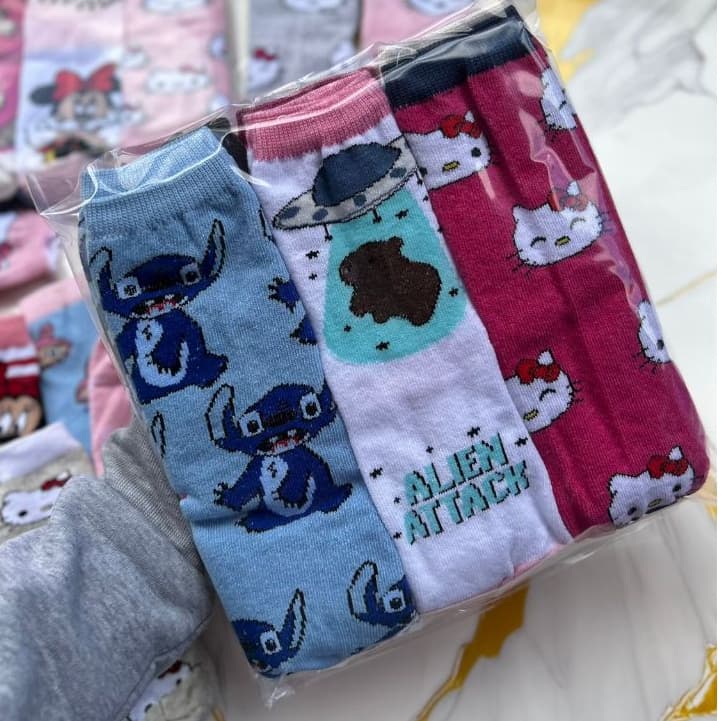 Kit 12 Meias Meninas Infantil Personalizadas Divertidas Coloridas Cano Alto