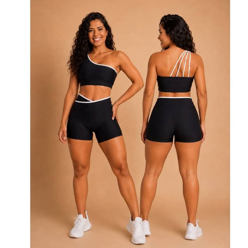 Roupa Academia  Feminina Poliamida Premium Conforto Zero Transparência Top Ombro e Short