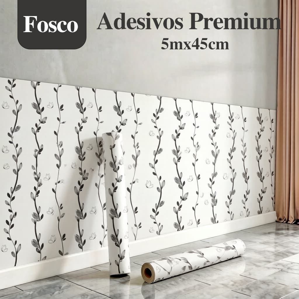 Papel de Parede Adesivo Abstrato Branco e Preto 5m x 45cm PVC Premium Impermeável Lavável para Sala, Quarto e Escritório