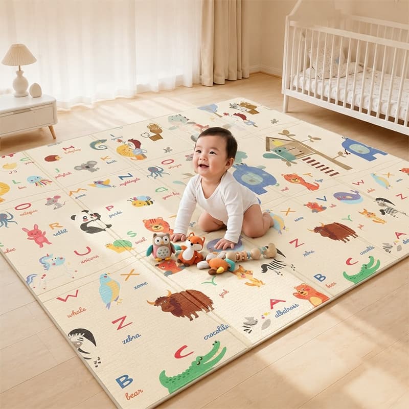 1.8×2m Tapete de Atividade para Bebê - Design Frente e Verso, Estimulação Visual, Conforto e Segurança