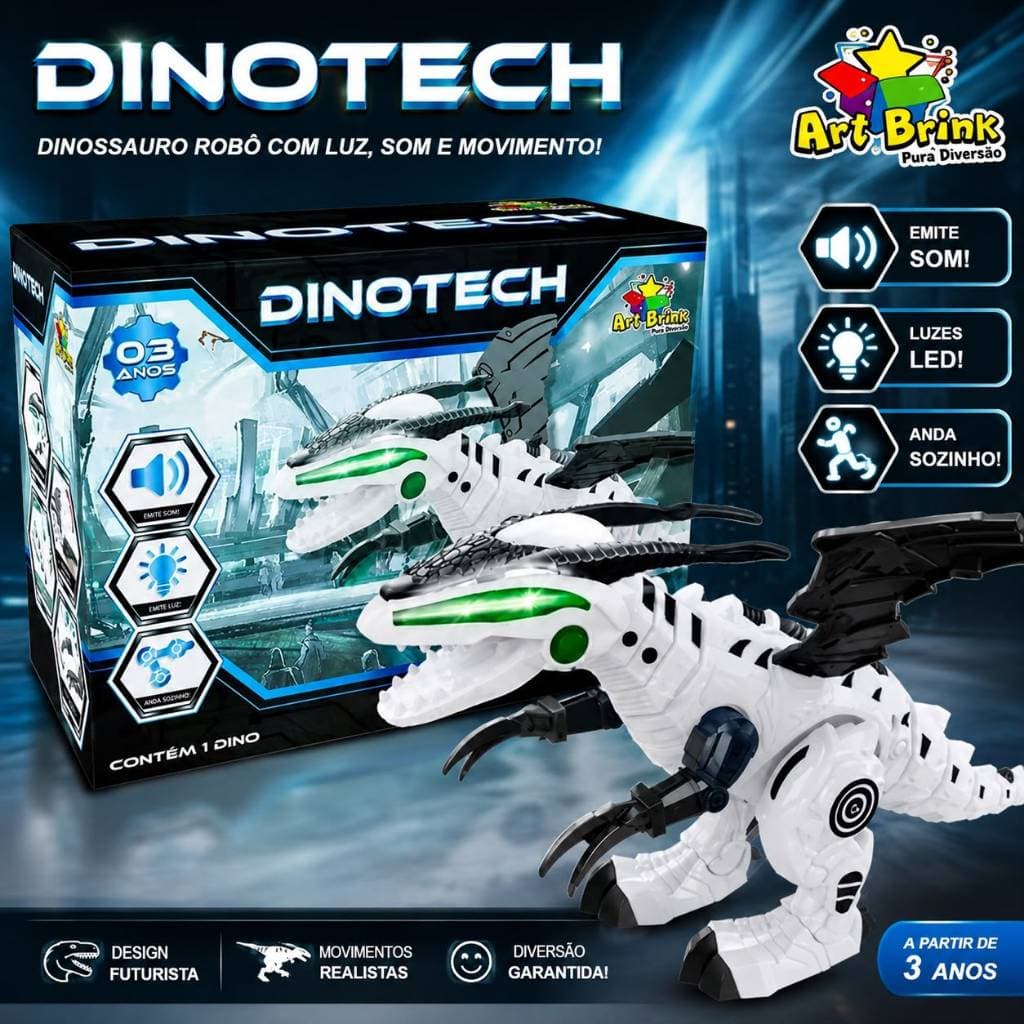 🦖 Dinossauro Robô Dinotech Art Brink Luz Som Movimento Brinquedo Infantil Interativo