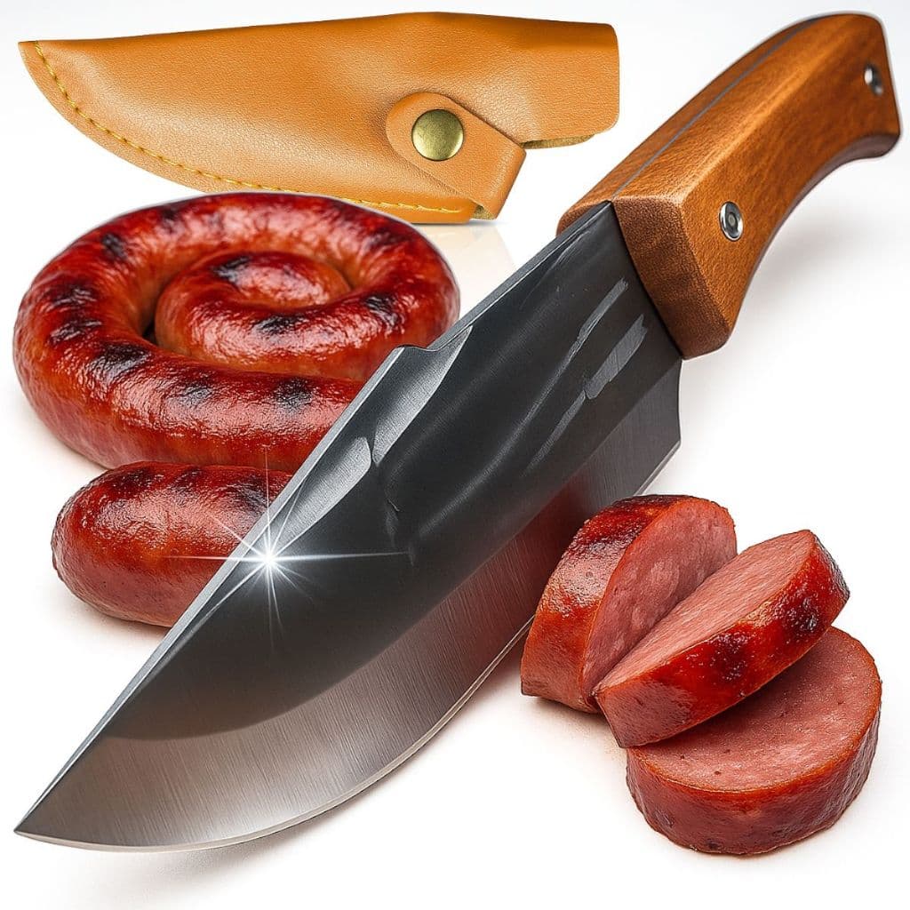 Faca de Corte Profissional Aço Inox Cabo Madeira com Bainha