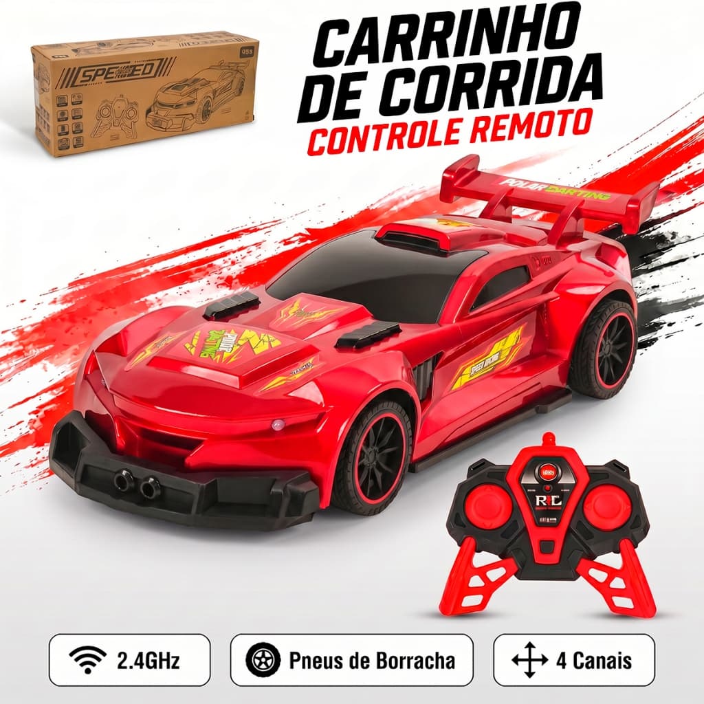 Carrinho Controle Remoto 1:10 Grande 42cm Esportivo Led 2.4ghz Brinquedo Menino 6 Anos a Pilha