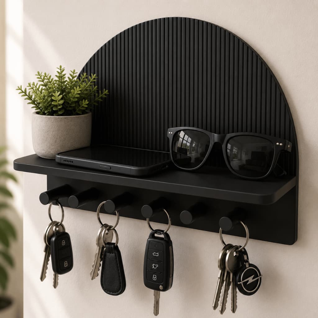 Porta Chaves Chaveiro 7 Ganchos Prateleira Objetos Parede