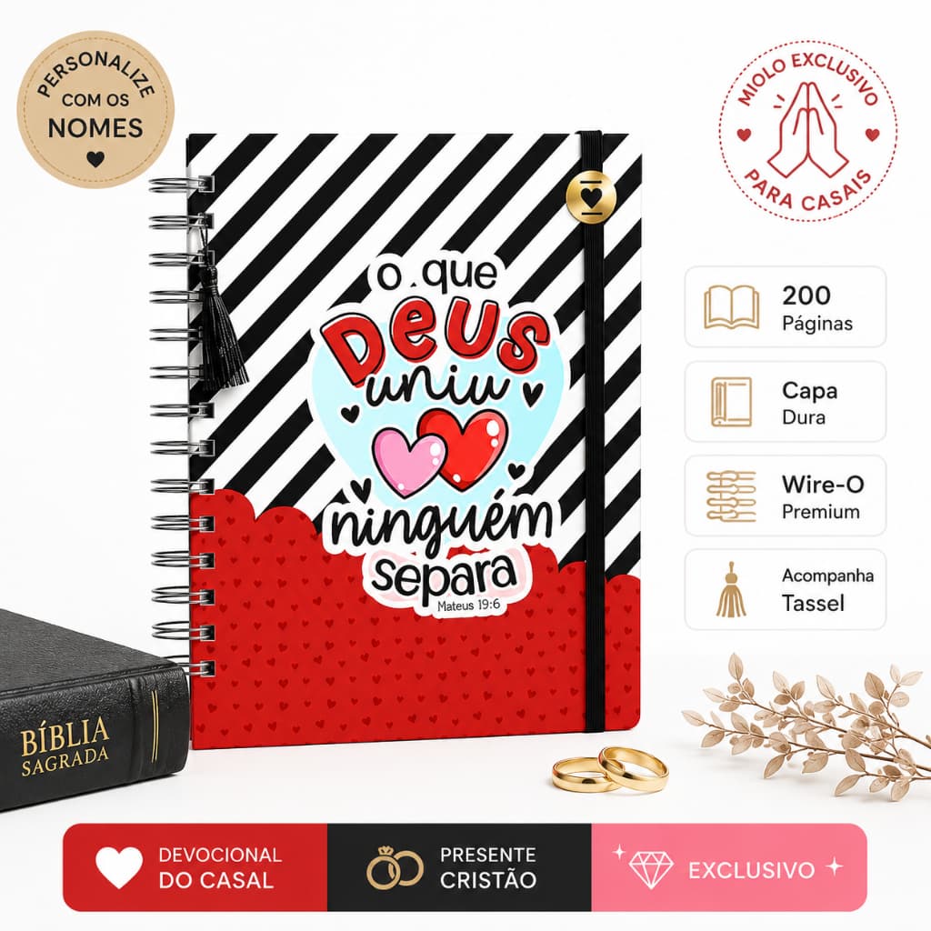Caderno Devocional do Casal Personalizado com Nome A5 Cristão Presente Evangélico Capa Dura