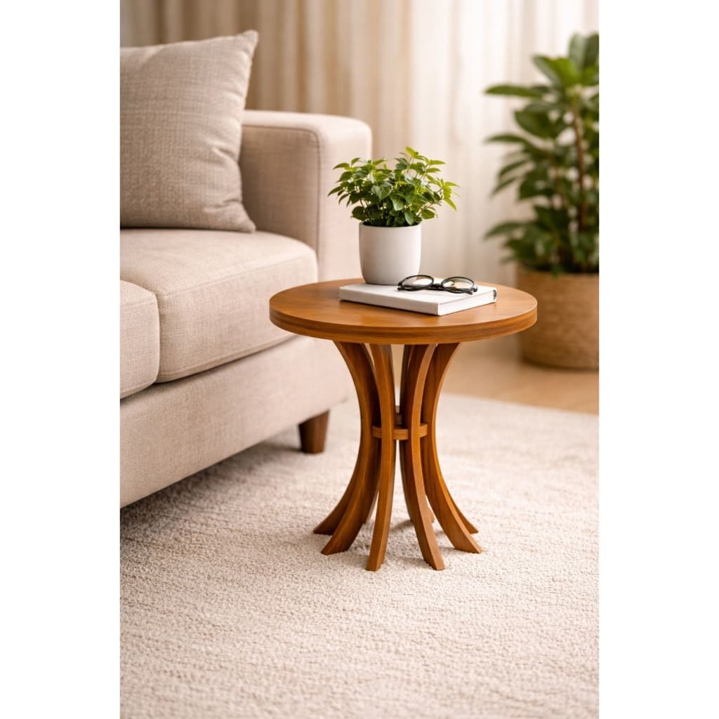 Mesa de Canto Cálice 40cm em mdf Lateral Sofá Louro Freijó Em MDF