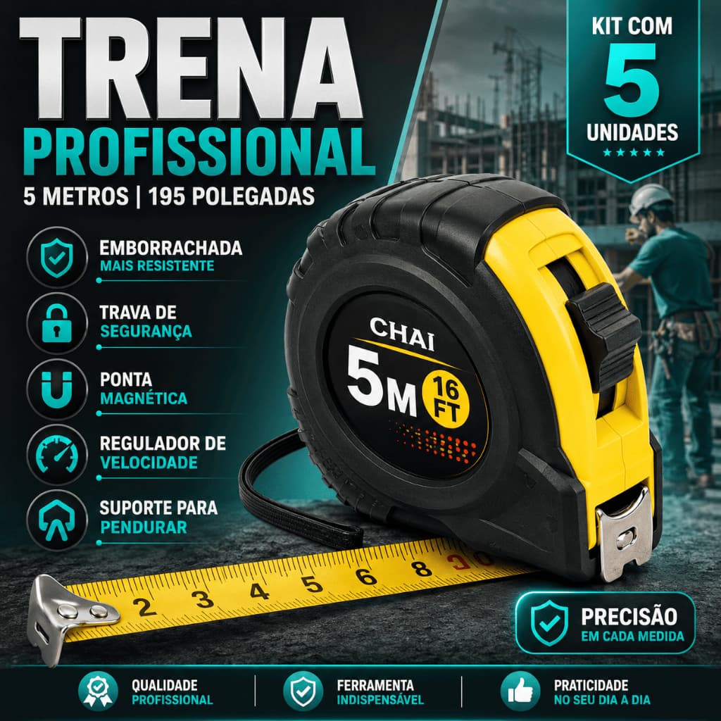 Kit 5 Trenas De Aço Com 5 Metros - Praticidade e Confiabilidade em Suas Mãos - CHAI