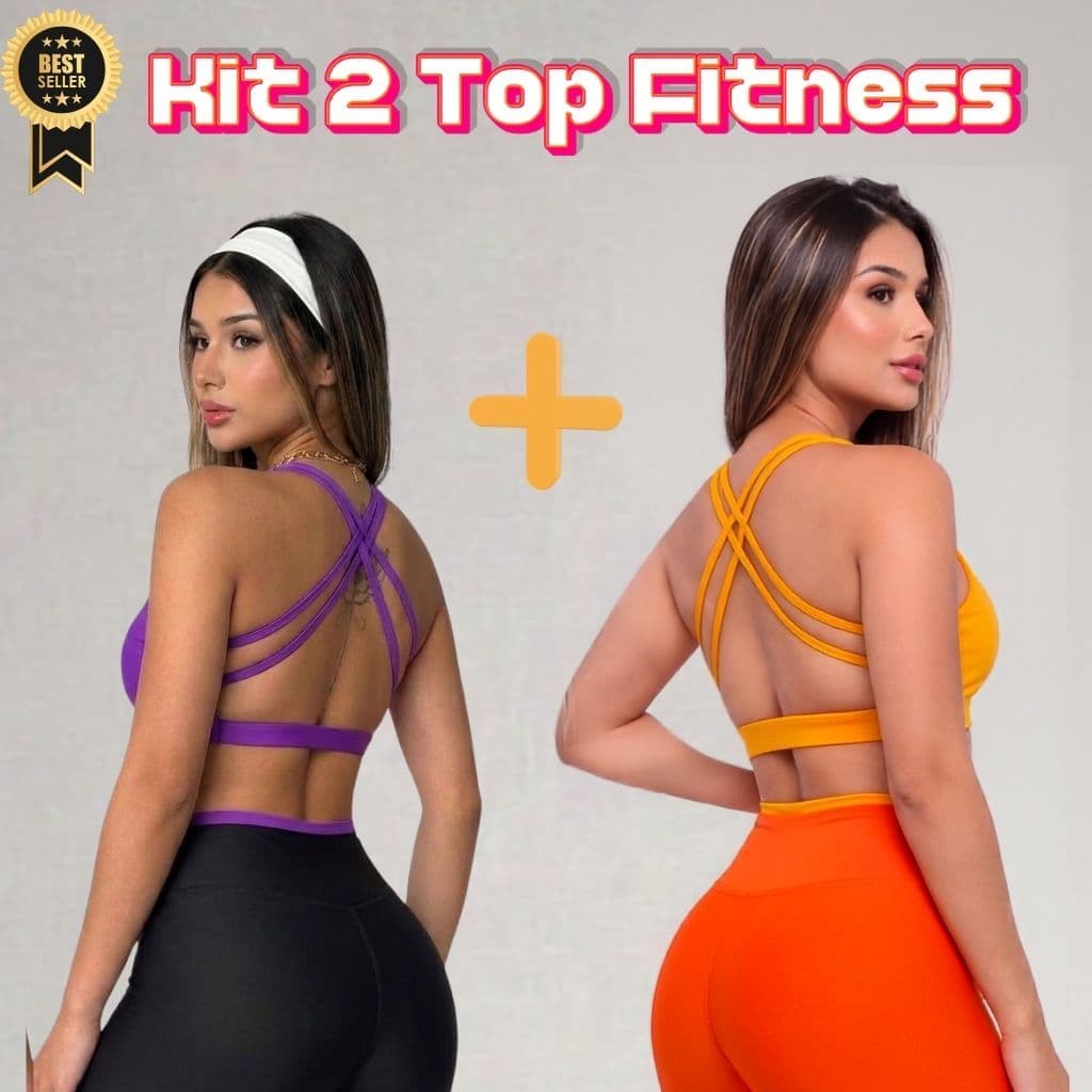 Kit 2 Top Fitness Feminino Costa Cruzada Nua  Alças Reforçadas Academia Premium Zero Transparência