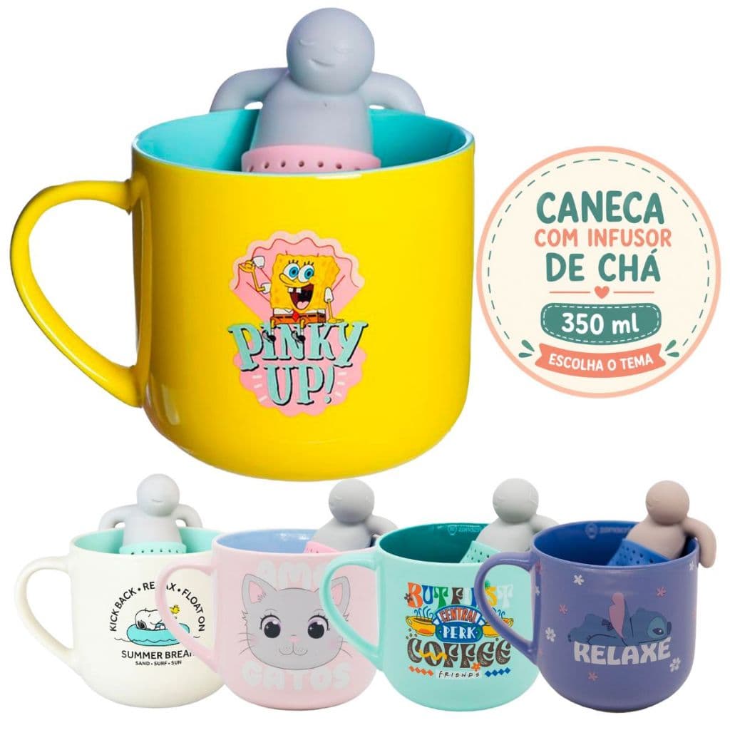 Caneca Cerâmica Com Infusor de Chá Caneca Divertida Temática Canecas Personalizadas Legais 350ml
