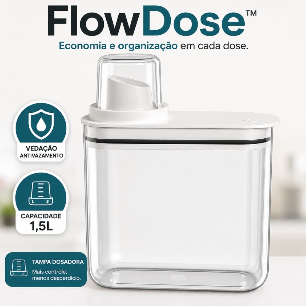 Dispenser para Sabão Líquido 1,5L com Tampa Dosadora Antivazamento Organizador Multiuso FlowDose