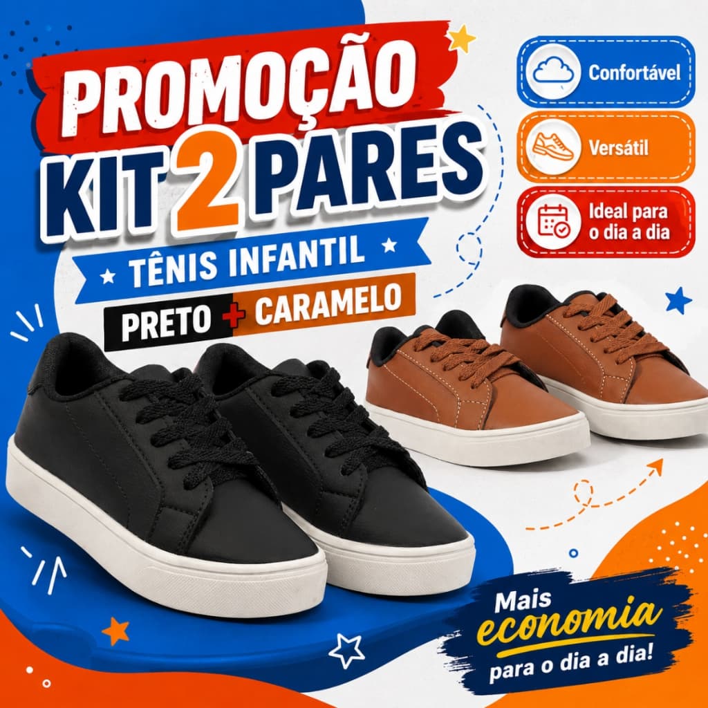 Kit 2 Pares Tênis Infantil Masculino Menino Urbano Confortável Para Passeio E Escola