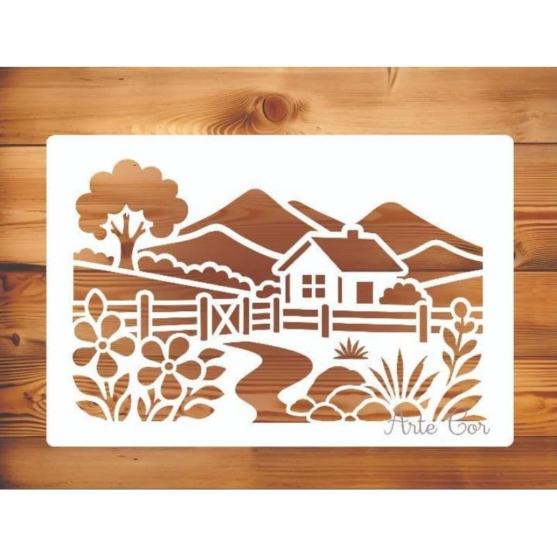 Estencil Paisagem 30 x 20 cm / n. 334 / Molde vazado para pintura e confeitaria