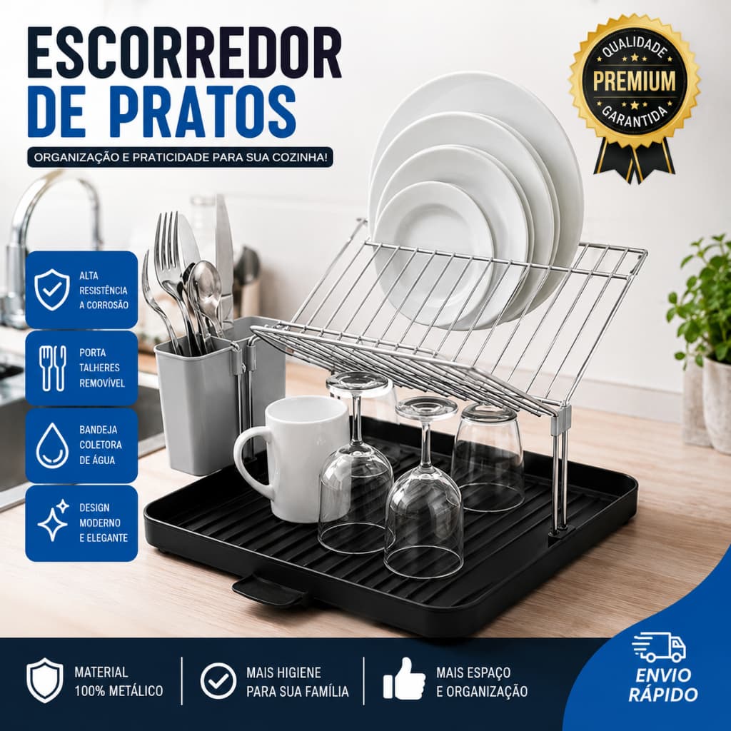 Escorredor Pratos Inox Organizador Pia Cozinha Metalico Porta Talheres Resistente