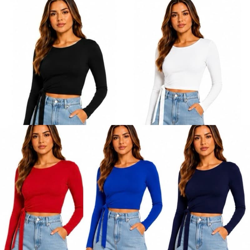 Cropped Feminino Manga Longa com Amarração Lateral | Tendência 2026 | P ao GG