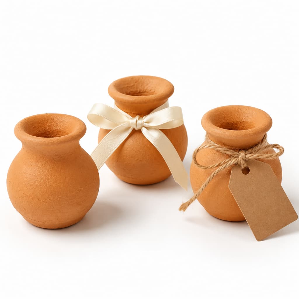 Kit 120 Mini Vasos de Barro Artesanais 5x5cm para Enfeite de Mesa, Casamento, Igreja e Lembrancinhas