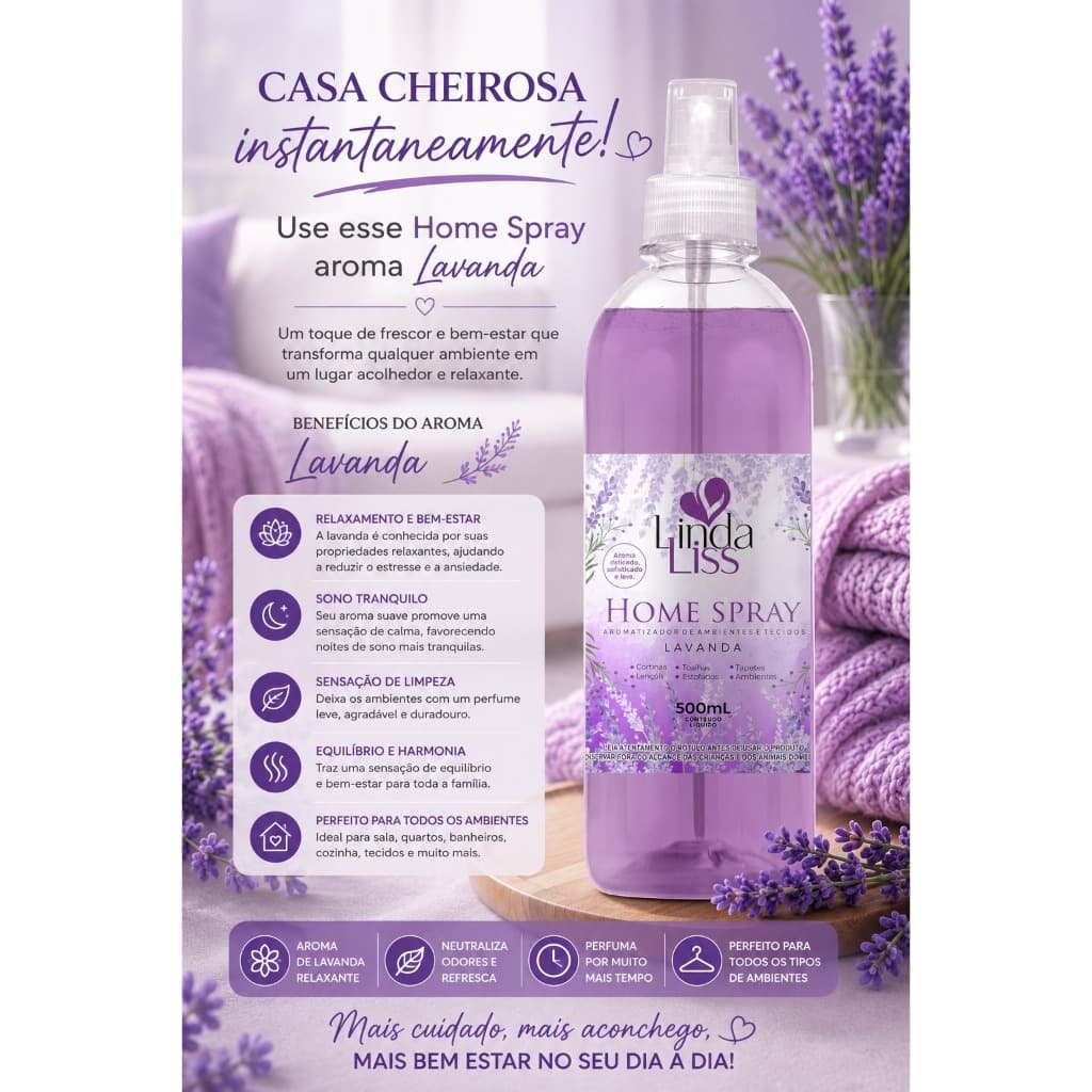 Home Spray Aromatizador de Ambientes|Perfume p/ Casa Spray|Aromatiz Sala, Quarto, Banheiro, Escrit, Fragrâncias Diversas