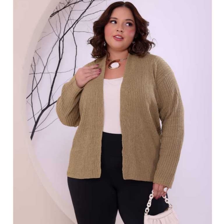 Casaco Plus Size Canelado  Tricot