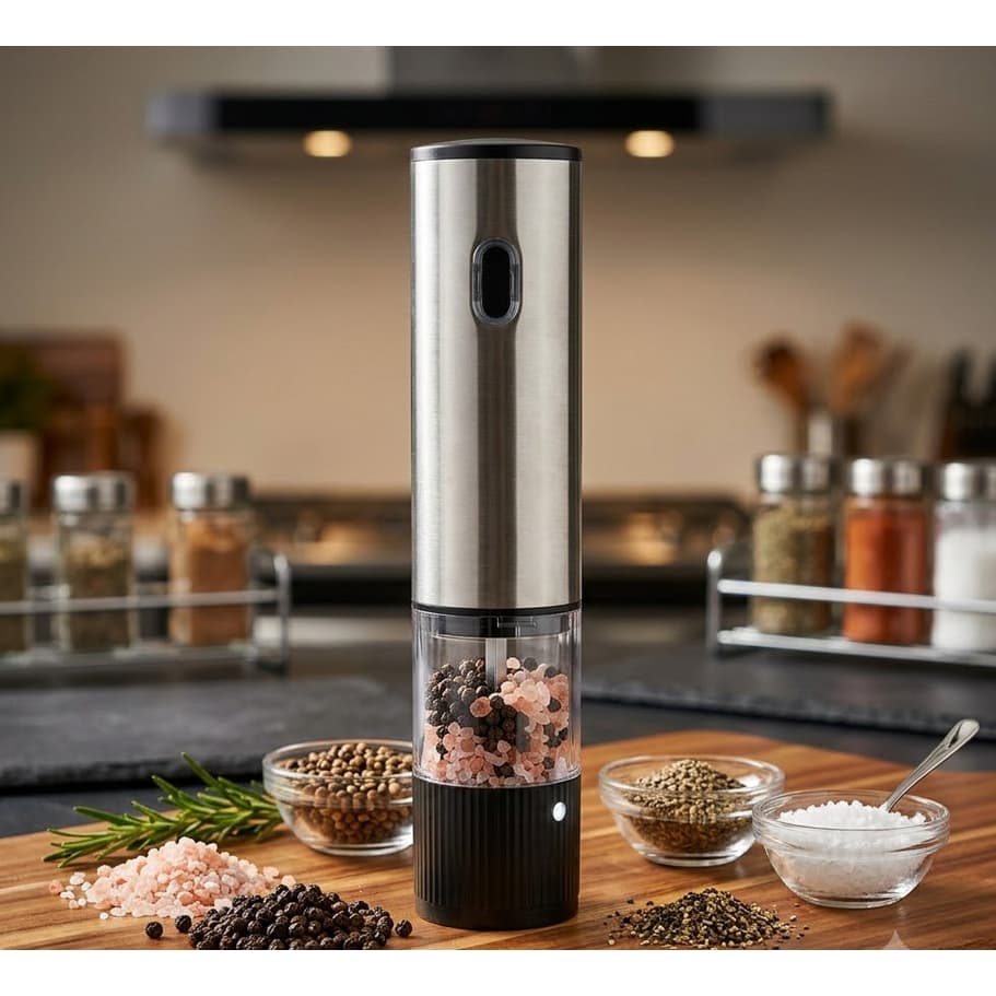 Moedor  De Pimenta Temperos Condimentos  Inox Recarregável ou Pilha Automático Com Ajuste de Moagem