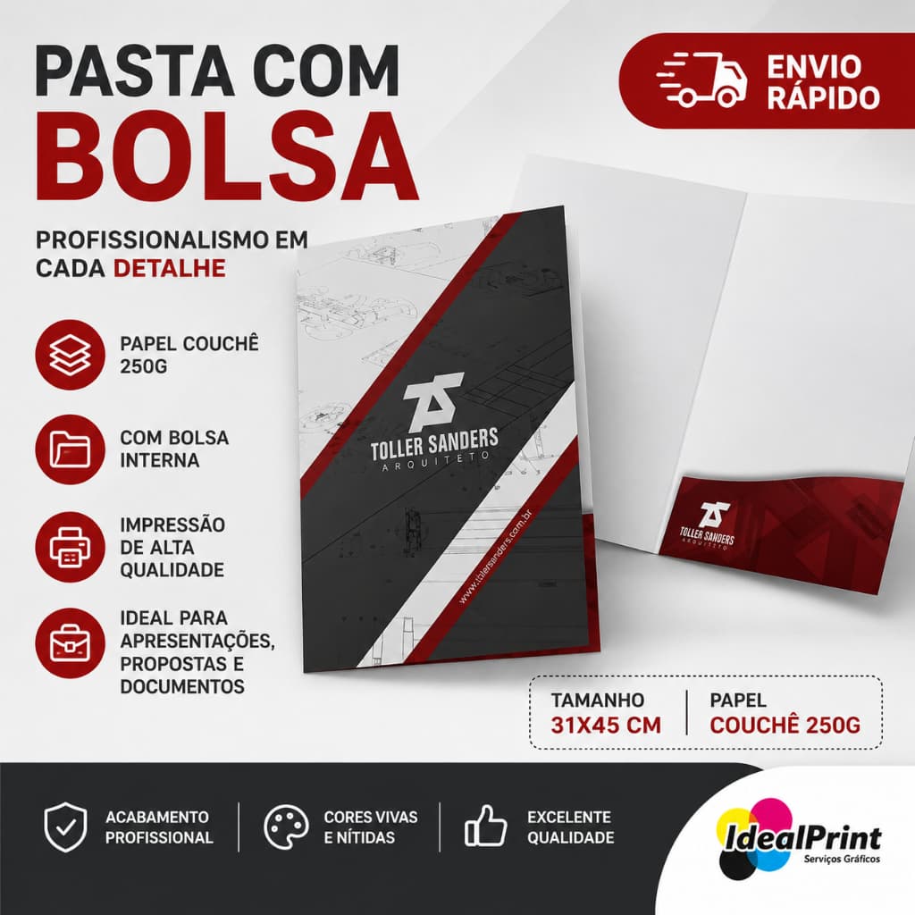 Pasta Personalizada com Bolsa 31x45cm | Papel Couchê 250g | Impressão Colorida | Envio Rápido